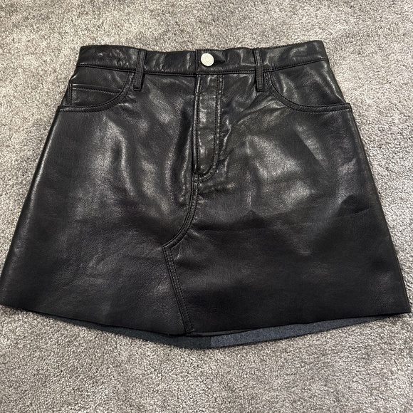 Frame High 'N' Tight Recycled Black Leather Mini Skirt - Picture 1 of 5